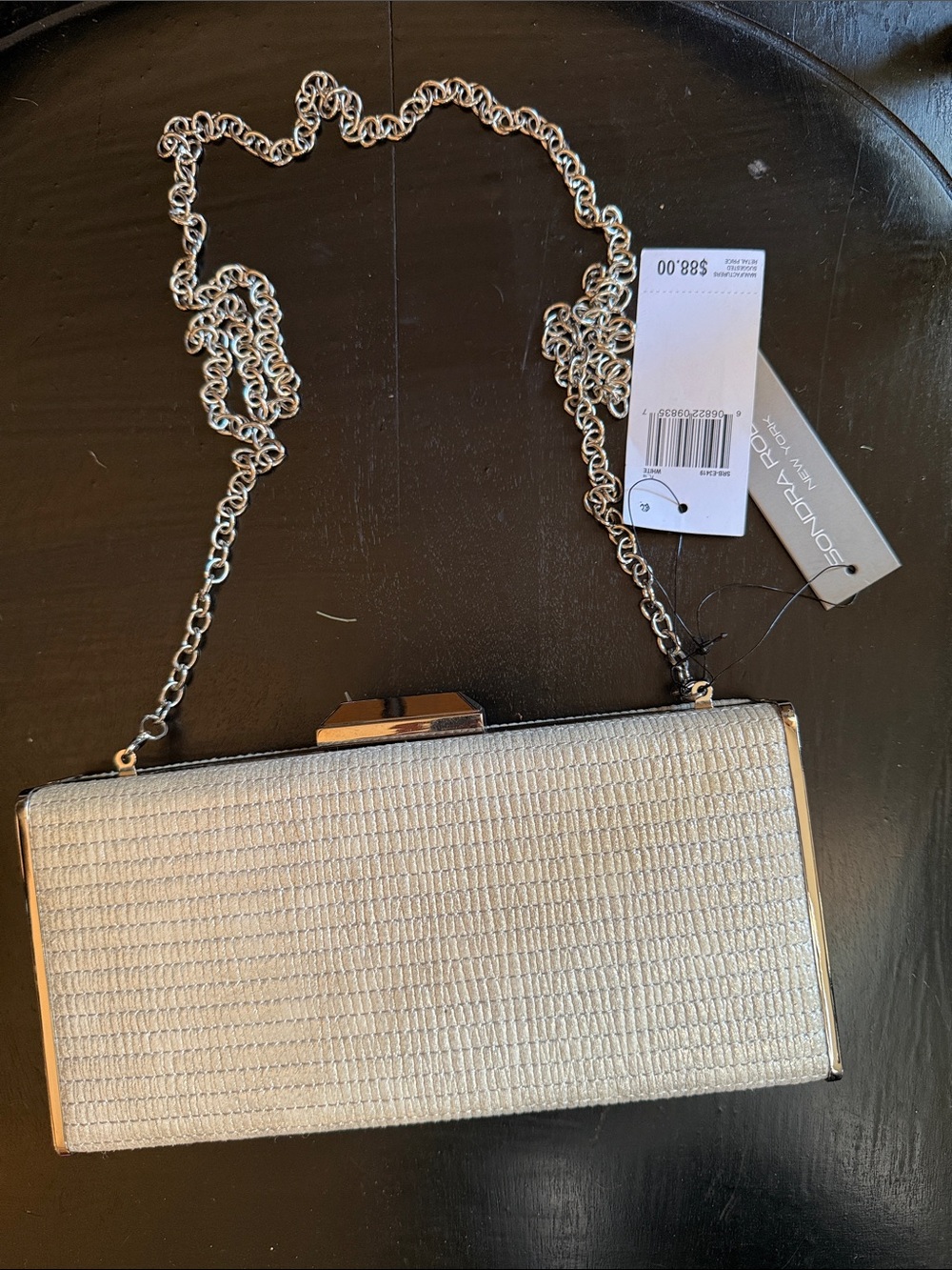 Sondra Roberts Silver Textured Chain Wristlet Clutch